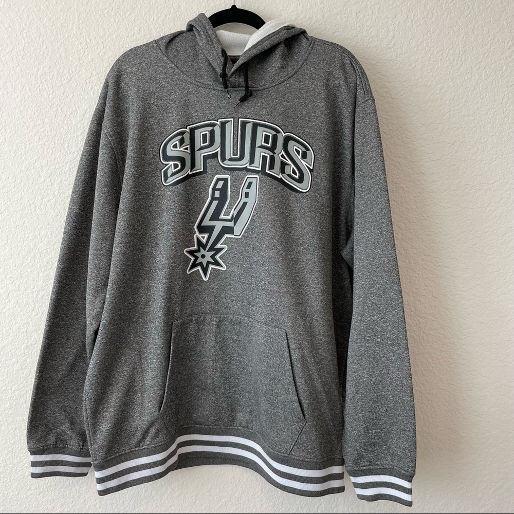 NBA UNK San Antonio Spurs Mens XXL Ribbed Logo Gray Pullover Sweatshirt Hoodie